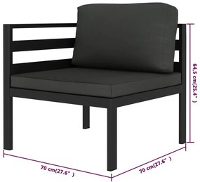 6 pcs conjunto lounge jardim com almofadões alumínio antracite