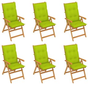 Cadeiras jardim c/ almofadões verde brilhante 6 pcs teca maciça