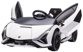 HOMCOM Carro Elétrico Lamborghini SIAN 12V com Controle Remoto Abertura da Porta Música MP3 USB e Faróis 108x62x40 cm Branco