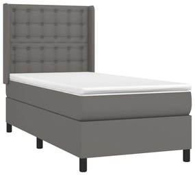 Cama box spring c/ colchão/LED 80x200 cm couro artificial cinza