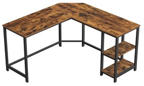 Mesa de computador VASAGLE, mesa de canto em forma de L, estação de trabalho com prateleiras para home office, economia de espaço, fácil de montar, industrial, marrom rústico e preto LWD72X