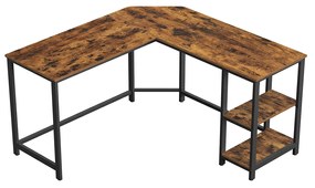 Mesa de computador VASAGLE, mesa de canto em L, estação de trabalho com prateleiras para escritório doméstico, economiza espaço, fácil de montar, industrial, marrom rústico e preto LWD72X