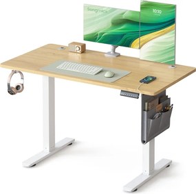 Secretária elétrica com altura ajustável 60 x 120 x (72-120) cm branca e bege