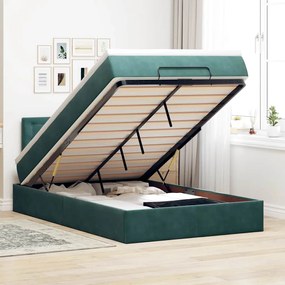 vidaXL Cama otomana com colchão & LEDs 120x190cm veludo verde-escuro