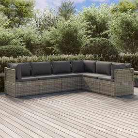 vidaXL 6 pcs conjunto lounge de jardim c/ almofadões vime PE cinzento
