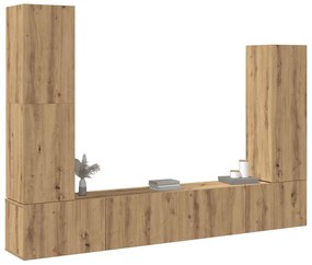 Conjunto de armário TV parede 4 pcs madeira carvalho artisiano