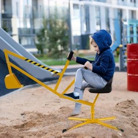 Escavadora de areia para crianças com controlos de duas mãos e pá flexível, assento giratório 360° e encosto 123 x 62 x 62 cm amarelo