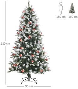 Árvore de Natal Artificial 180cm com 678 Ramas 53 Pinhas e 53 Frutinhas Folhas de PVC PE Base Dobrável e Suporte Metálico Decoração de Natal para Inte