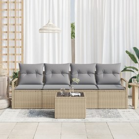 Conjunto de Sofá para Jardim vidaXL de 5 Peças com Almofadas Bege de R