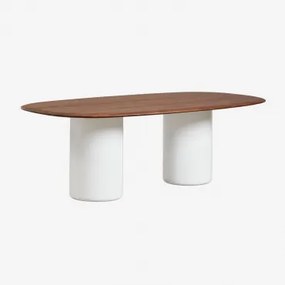 Mesa De Jantar Oval Em Mdf E Cimento Lysander Branco & Carvalho Escuro Castanho & 220 X 110 Cm - Sklum