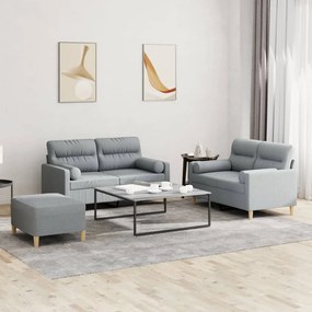 3201592 vidaXL 3 pcs conjunto de sofás com almofadas tecido cinzento-claro