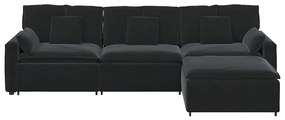 Sofá modular com pufes e almofadas preto