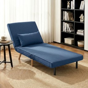 Sofá Cama Individual Estofado em Linho com Encosto Ajustável em 5 Posições e Almofada Sofá Cama Pequeno 72x75x85 cm Azul Escuro