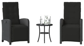 vidaXL 3 pcs conjunto de bistrô com almofadões vime PE preto