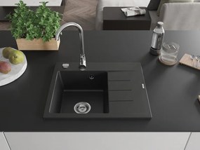 Mexen Ben lava-loiça de granito de 1 cuba com escorredor, esquerdo 600 x 500 mm, preto, sifão cromado - 6522605000-77