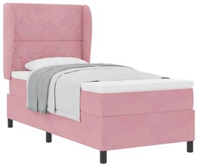 Cama com Estrado e Colchão Rosa 90 x 190 cm em Veludo