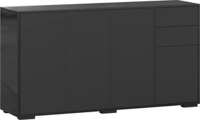 HOMCOM Aparador móvel de arrumação 2 gavetas deslizantes 4 portas prateleira regulável painéis de partículas 140 x 36 x 74 cm preto | Aosom Portugal