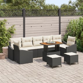 Conjunto de Sofás de Jardim de 10 peças com Almofadas Preto Vime Poliéster Acácia