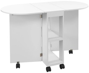 HOMCOM Mesa de jantar Dobrável Rodas Laterais Dobráveis 2 Prateleiras Abertas Estilo Moderno Funcional 120x60x77 cm Branco | Aosom Portugal