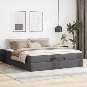 Estrutura de cama otomana com colchão cinza couro falso