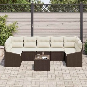 Conjunto de Sofás de Jardim 8 Peças com Almofadas Marrons em Rattan Si