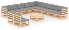 vidaXL 12 pcs conjunto lounge de jardim com almofadões pinho maciço