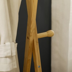 HOMCOM Suporte para Cabides de Bambu Porta Cabides com Prateleira para Sapatos 2 Barras e 2 Ganchos para Corredor Entrada Dormitório 74x42x150 cm Madeira