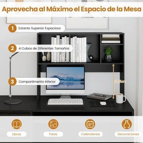 Estante organizadora de secretária 94 x 25 x 73 cm com 4 cubículos e compartimento traseiro aberto Preta