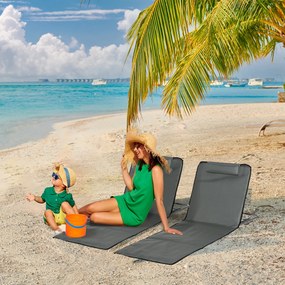 Conjunto de 2 Esteiras de Praia Dobráveis 124x53x50cm com Encosto Ajustável e Apoio para a Cabeça Esteira de Praia Tecido Oxford Aço com Bolsa de Tran