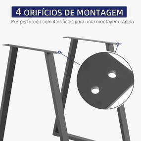 HOMCOM Conjunto de 2 Pés para Mesa 72x6x72cm Pés para Móveis de Aço pa