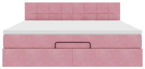 Estrutura de cama otomana com colchão 160x200 cm veludo rosa