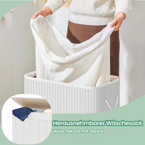 Cesto para roupa suja em bambu com 2 compartimentos de 52 x 63 x 32 cm branco