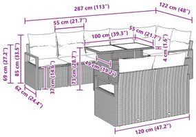 Conjunto de Sofá de Jardim vidaXL 9 Peças com Almofadas Beige Rattan P