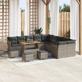 Conjunto de Sofás de Jardim vidaXL de 14 Peças com Almofadas Cinza Rat