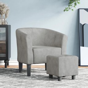 vidaXL Poltrona com apoio de pés veludo cinzento-claro