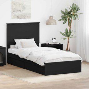 vidaXL Cama com Armazenamento Preto 75 x 190 cm Madeira processada