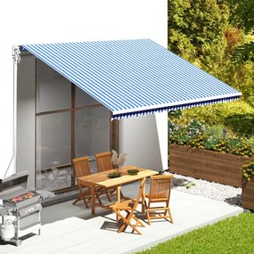 vidaXL Tecido de substituição para toldo 4,5x3,5 m azul e branco