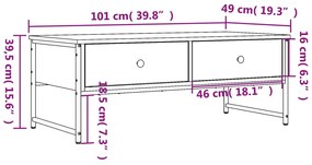 Mesa de centro 101x49x39,5 cm derivados madeira cinzento sonoma