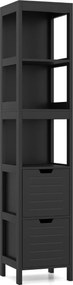 Armário para casa de banho 30,5 x 30,5 x 144 cm com 2 gavetas e 3 estantes Preto