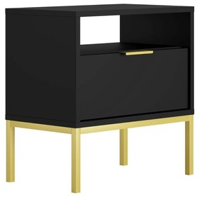 Mesa de Cabeceira "AUSTIN" - 45×55×33 cm - Preto e Dourado - Design Mo