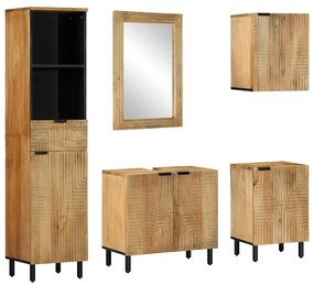 vidaXL 5 pcs conj. móveis p/ casa de banho madeira de mangueira maciça