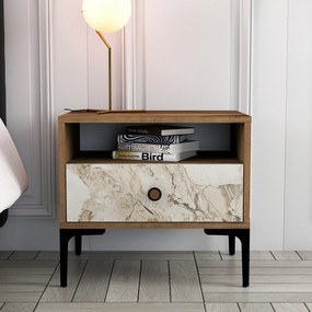 Mesa de Cabeceira Lizbon500 – Nogueira/Branco – 56x50,8x40 cm