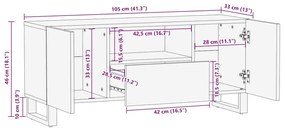 Armário de TV - 105 x 33,5 x 46 cm, Feito de Madeira Maciça de Manga.
