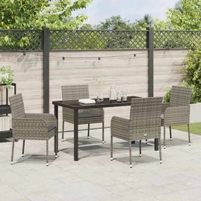 Conjunto de Jantar de Jardim de 5 Peças com Almofadas Cinza em Rattan