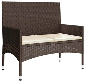 4 pcs conjunto lounge jardim c/ almofadões vime PE castanho
