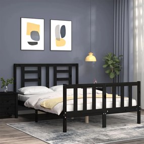 Estrutura de cama com cabeceira 140x200 cm madeira maciça preto