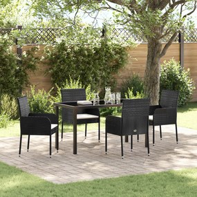 vidaXL Conjunto de Jantar de Jardim 5 Peças com Almofadas Preto Poliratan