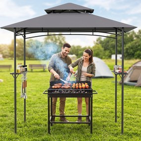 Gazebo para Grelhador de Exterior (GRELHADOR NÃO INCLUIDO), 245 x 151 x 248 cm, Cobertura Dupla, Cinzento