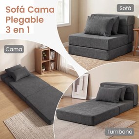 Sofá-cama futon dobrável 3 em 1 com 2 almofadas, em tecido de chenille , para sala, quarto ou escritório cinza