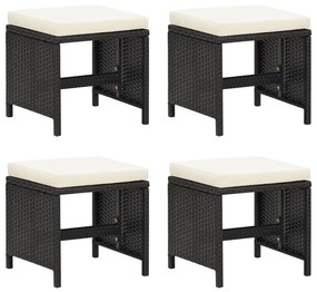 vidaXL Bancos de jardim 4 pcs com almofadões vime PE preto